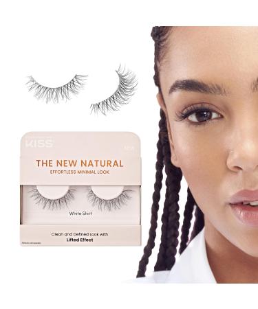KISS The New Natural False Eyelashes White Shirt' 12 mm Includes 1 Pair Of Lash Contact Lens Friendly Easy to Apply Reusable Strip Lashes
