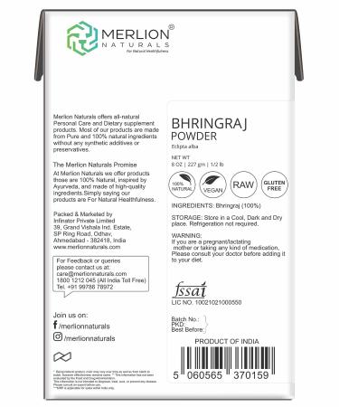 Bhringraj Powder by Merlion Naturals | Eclipta alba | Promotes Healthy Hair Growth | Natural Hair Conditioner | 227gm/8oz - Buy Online on GoSupps.com