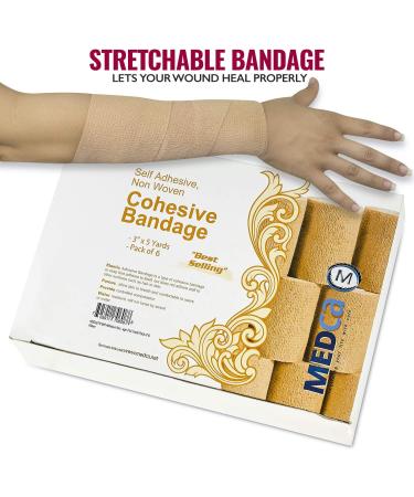 Self Adherent Wrap - Bulk Pack of 6 | Athletic Tape Rolls & Sports Wraps for Ankle Sprains & Swelling | Non-Woven Adhesive Bandage (3 in x 5 Yards) - Beige - Buy Online on GoSupps.com