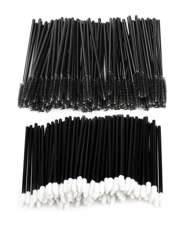 200 PCS Disposable Mascara Wands Lip Wands Set 100 Pcs Disposable Eyelash Mascara Wands Brushes and 100 Pcs Disposable Lip Gloss Wands Lipstick Applicators Black