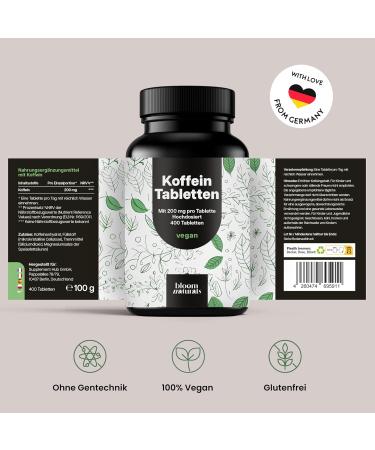 High Dosed Caffeine Tablets - 400 Tablets - 200mg Caffeine Per Tablet - Vegan - Lab Tested & Made in Germany - Lab Tested - P - Buy Online on GoSupps.com