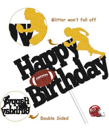 Football Cake Topper Rugby Ball Happy Birthday Cake Decorations for Man Kids Boy Girl Sport Game Day Super Bowl Touchdown Themed Party Supplies Black Sparkle Decor - Buy Online on GoSupps.com