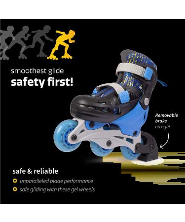 New Bounce Junior Roller Skates EU 24-28/US 8-11 Boys 2-in-1 Tri-Wheel to Inline Skates for Beginners | Blue - Buy Online on GoSupps.com