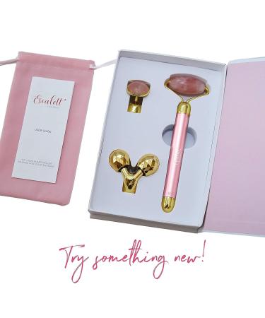 Rose Quartz Face Roller Massager Set for Women - Electric Vibrating Facial Tool for Under-Eyes Press & Body Contouring - Pink Beauty Kit - Buy Online on GoSupps.com