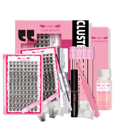 DIY Lash Extension Kit Cluster Lashes Kit with 208 Pcs Lash Clusters Lash Bond Remover Eyelash Applicator Beginner DIY Lashes Kit Easy to Use(Volume+Natrual Kit) DIY Lash Kit Volume+Natrual