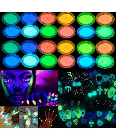 Glow in The Dark Pigment Powder Set - Pack of 24 Neon Color Changing Luminous Powder for Epoxy Resin, DIY Crafts, Nail Art & Halloween Party - Buy Online on GoSupps.com
