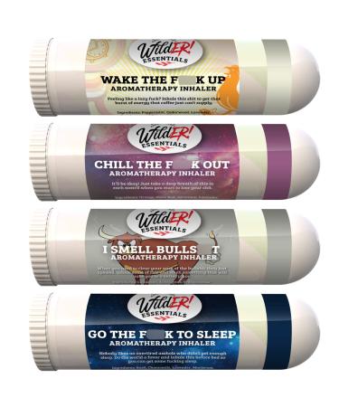 WildER Essentials 4 Pack Gift Set of Aromatherapy Nasal Inhalers Made with 100% Natural Essential Oils for Hilarious and Effective Help with Your Day