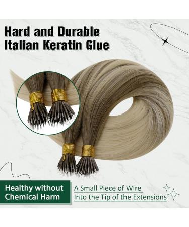 RUNATURE 20 Blonde Ombre Nano Ring Human Hair Extensions - Balayage Blonde, 20 Inch, 50g - Buy Online on GoSupps.com