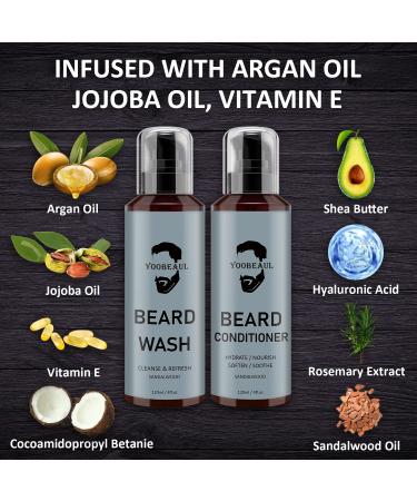 Beard Wash & Conditioner Set with Silicone Brush - Argan & Jojoba Oils, Softens, Strengthens, Reduces Itchiness, Dandruff & Frizz - Beard Shampoo with Beard Oil - 2 x 4 Fl Oz - Buy Online on GoSupps.com