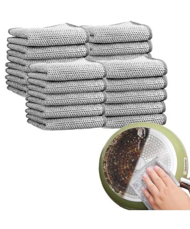 20pcs Wire Dishwashing Rag Multipurpose Wire Dishwashing Rags for Wet and Dry Non Scratch Wire Dishcloth Washing Rag Premium Metal Wire Dishwashing Cloth Scrubs Applicable to Dishes Sinks Stove Tops Silver