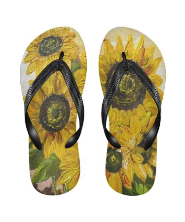 Mnsruu oil painting artwork sunflower flower flower flip flop flip sandals home slippers hotel spa bedroom travel s for men women small