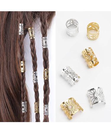 Hair Cuffs for Braids 120 Pieces Aluminum Dreadlocks Beads Adjustable Hair Jewelry Rings for Braids Hair Decorations (Gold Silver) - Buy Online on GoSupps.com