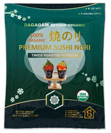 DAGAGAM Organic Roasted Seaweed, 50 Full Sheets, Sushi Nori, USDA, Non GMO, Gluten Free