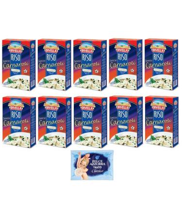 Divella Riz Carnaroli Rice Lot of 10 grains of super fine rice, ideal for risottos, sous vide packaging of 1 kg + 1 bag of free Felce Azzurra talc, 100 g bag