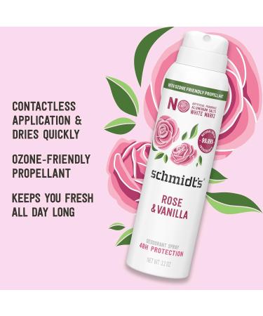 Schmidt's Natural Deodorant Spray - Rose & Vanilla 48H Odor Protection Aluminum-Free Vegan & Cruelty-Free 3.2 oz - Buy Online on GoSupps.com