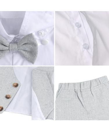 Mint Green 4pcs Baby Boy Gentleman Suit Set | Shirt, Bowtie, Waistcoat, Trousers & Hat | Size 1-6 Years | 12-18 Months | Grey - Buy Online on GoSupps.com
