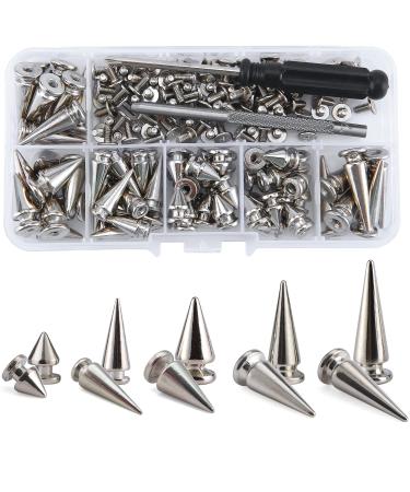YORANYO 70 Sets Mixed Shape Spikes and Studs Assorted Sizes Spike Studs for Clothing Silver Color Screw Back Bullet Tree Studs and Spikes Rivet for Leather Craft Clothing Shoes Belts Bags Dog Collars Tree Spikes Mixed 70...