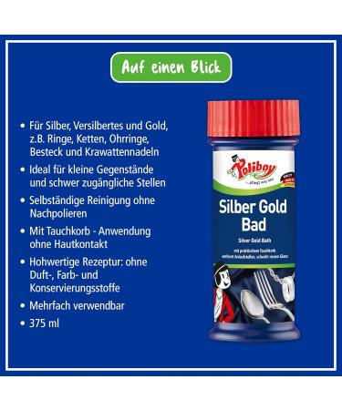 Poliboy Silver Gold Bad - 375 ml Jewelry Cleaner with Diving Basket | High Gloss & Independent Cleaning - Made in Germany - Buy Online on GoSupps.com