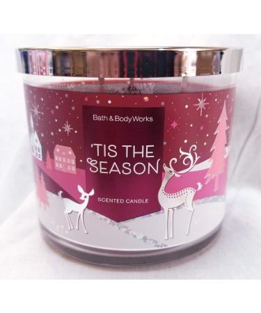 Bath & Body Works 3-Wick Scented Candle w/Essential Oils - 14.5 oz - 'Tis The Season (Rich Red Apple Sweet Cinnamon Cedarwood) Label Artwork Varies