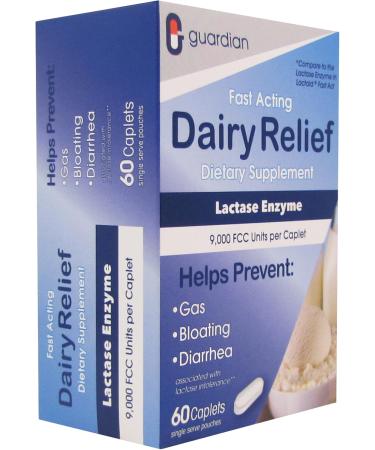 Guardian Dairy Relief Fast Act Caplets 9000 FCC Lactase Enzyme (60 Caplets) - Buy Online on GoSupps.com