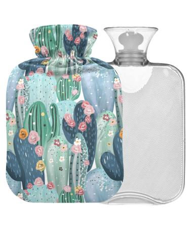 NAANLE hot hot water bottle with cover watercolor floral cactus transparent hot water bottle 2 l large hot water bottle for menstrual cramps pain relief handfoot heat and cold therapy 2L