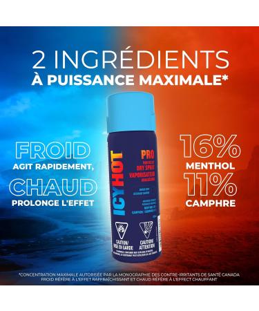Icy Hot Pro Pain Relief Spray Fast-Acting Dry Spray for Minor Aches and Pains of Muscles and Joints Associated with Arthritis Simple Backache Strains and Sprains Menthol 16% Camphor 11% 118ml - Buy Online on GoSupps.com
