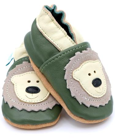 Dotty Fish Soft Leather Baby Shoes for Boys | Animal Designs | Non Slip Toddler Shoes | 0-6 months to 4-5 Years | Green & Cream Bear Design - Buy Online on GoSupps.com