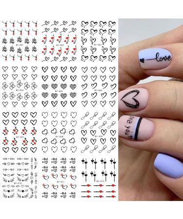 Valentines Day Nail Art Stickers - 36pcs 3D Self-Adhesive Heart Cartoon Decals for Cute Romantic Nail Designs - Red & Black Valentines Nail Supplies - Buy Online on GoSupps.com