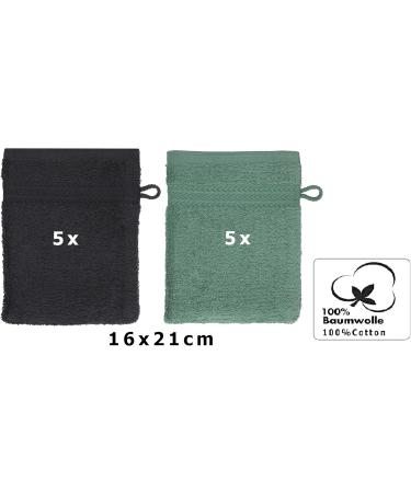 Buy Betz 10-Piece Premium Cotton Wash Gloves Set - 100% Cotton 16x21 cm Graphite & Fir Green - Ideal for Gentle Cleansing - Buy Online on GoSupps.com