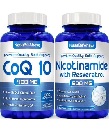 NasaBeahava Resveratrol with Vitamin B3 Nicotinamide & CoQ10 400mg Bundle | NAD+ Precursor and Longevity Complex Brain Support Bundle with Nicotinamide Resveratrol and Coenzyme Q10 Supplements