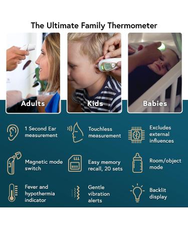 iProven Pro Series Bluetooth Ear and Forehead Thermometer - Superior Accuracy for Adults, Kids, Babies - Digital Infrared Thermometer with Fever Alarm and Hypothermia Alert - Buy Online on GoSupps.com
