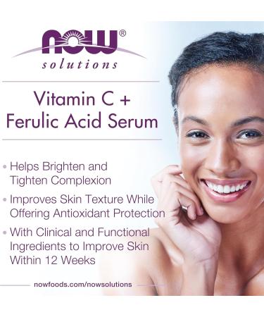 NOW Solutions Vitamin C Serum Plus Ferulic Acid Skin Brightening and Tightening Highly Concentrated 30mL - Buy Online on GoSupps.com
