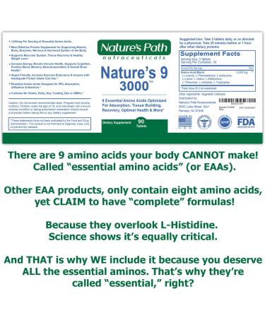 Nature's 9 Essential Amino Acids Supplement - Vegan EAA Complex - 90 Pills x 1 Gram - 90 Count Pack - Buy Online on GoSupps.com
