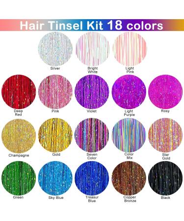 Hair Tinsel Kit (48 Inch 18 Colors) Tinsel Hair Extensions with Tools Heat Resistant Fairy Hair Tinsel Kit for Women Hair Accessories (18 Colors) - Buy Online on GoSupps.com