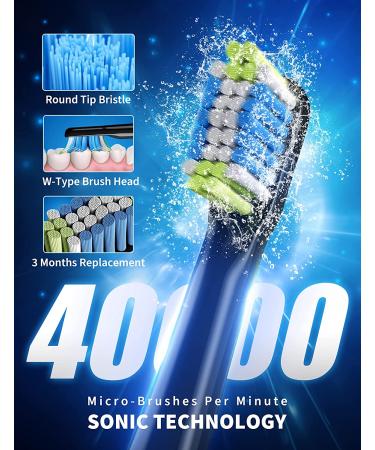 Portable Electric Toothbrush for Adults & Kids - Sonic Technology, 10 Replacement Bristle Heads Included (Black) - Buy Online on GoSupps.com
