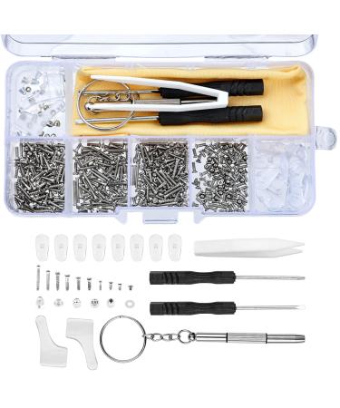 FWLWTWSS glasses repair set 500 pieces of glasses screws with storage box glasses of ear hooks silicone glasses nose pads small screws nuts tweezers microphone micruling cleaning cloth glasses repair set