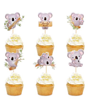 Ercadio 24 Pack Koala Cupcake Toppers Koala Cupcake Picks Wild Animal Cupcake Picks Koala Birthday Cupcake Decorations for Baby Shower Birthday Animal Theme Party Cake Decor Supplies Pattern-7