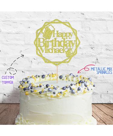 Cakeshop Cake Decoration Pack | Round Beers Happy Birthday Premium Double Sided Glitter Card Cake Topper & 25g Party Pack of Cake Sugar Sprinkles | Custom Name Cake Decorations (Champagne) Non-Prime Glitter Card: Champagne - Buy Online on GoSupps.com