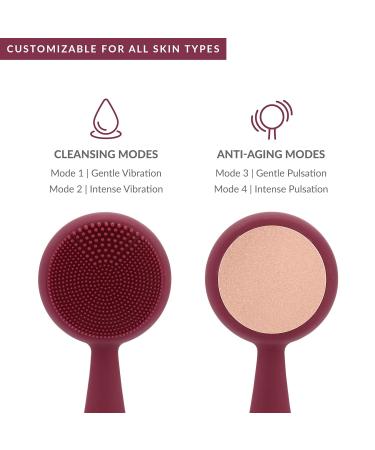 PMD Clean Pro: Smart Face Cleaning Device with Silicone Brush & Anti-Aging Massage - Waterproof SonicGlow Technology for Lifting Skin - Berry - Buy Online on GoSupps.com