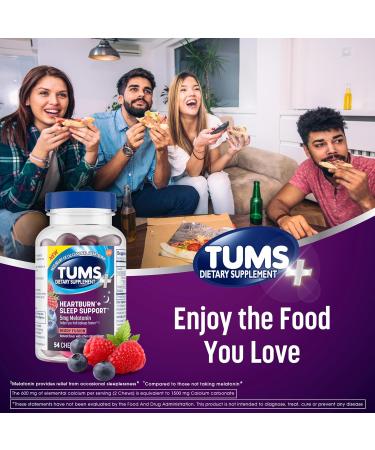 TUMS Heartburn Plus Sleep Support - Chewable Dietary Supplement for Occasional Relief Berry Fusion - 54 Count | International Shipping Available - Buy Online on GoSupps.com