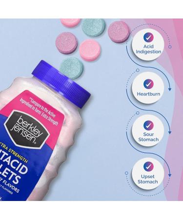 berkley jensen Extra Strength Antacid Tablets Chewable - 750mg Calcium Carbonate Antacids for Heartburn Acid Indigestion Upset Stomach Relief - Assorted Berry Flavor - 200 Count (Pack of 1) - Buy Online on GoSupps.com