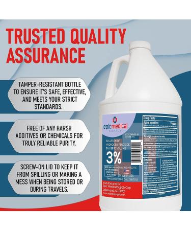 Epic Medical Supply Hydrogen Peroxide Gallon 3% USP - First Aid Antiseptic & Cleaner for Cuts, Scrapes, Bites, Irritations - Buy Online on GoSupps.com