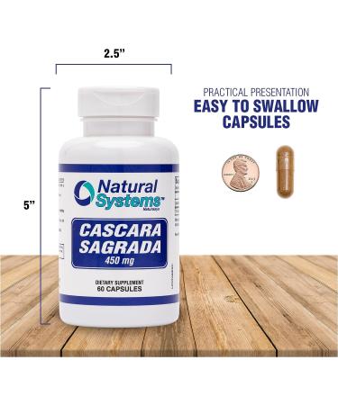 60 Cascara Sagrada Capsules 450mg by Natural Systems - Vegan, Non-GMO, Non-Gluten - Herbal Constipation Relief and Laxative Support - Buy Online on GoSupps.com