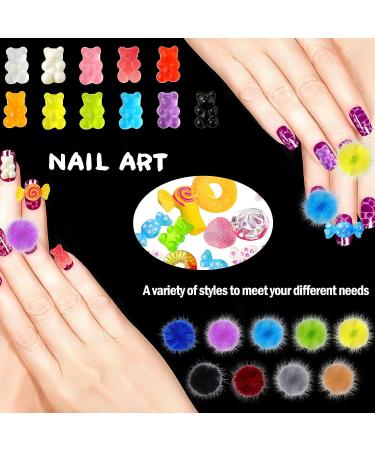 30-Piece Nail Decoration Charms Set: Fluffy Pom Balls, Cute Bear Decorations, Candy Sweet Resin Charms - Chic Style - Buy Online on GoSupps.com