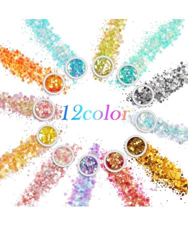 AOOWU Chunky Glitter 12 Colors 3D Nail Art Sequins - Festival & Holographic Cosmetic Glitter for Nail, Face, Body & DIY Art - Buy Online on GoSupps.com