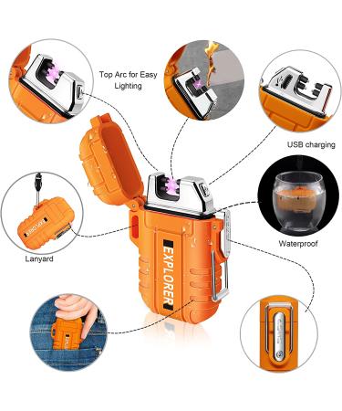 Lafagiet Waterproof Arc Lighter, Outdoor Dual Plasma Arc Lighter, USB Rechargeable Flameless Electric Lighters for Camping, Hiking, Survival Tactical (Orange) - Buy Online on GoSupps.com