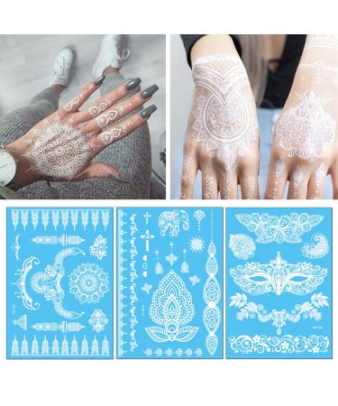 White Lace Henna Temporary Tattoos - Bride Wedding Indian Mandala Designs - Body Art Stickers Kit (6 Sheets) - Buy Online on GoSupps.com