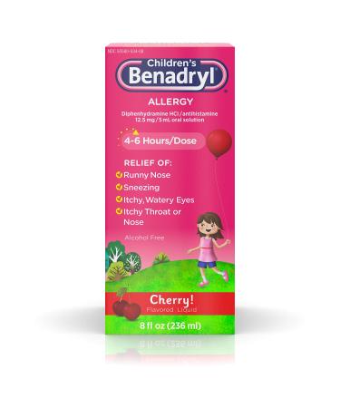 Pharmapacks Children's Benadryl Allergy Liquid Cherry 8 oz (Pack of 4)