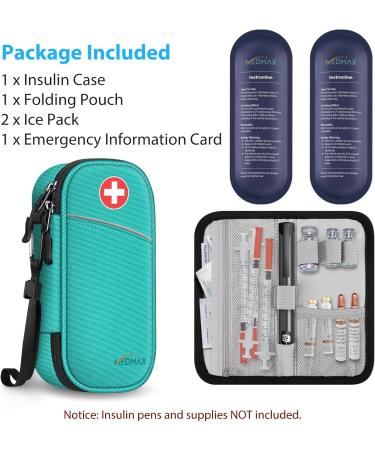 Medmax Insulin Cooling Bag - Portable Diabetic Organizer with 2 Cooling Packs | Water-Repellent Insulated Cooler for Insulin Pens & Accessories (Blue-Green) - Buy Online on GoSupps.com