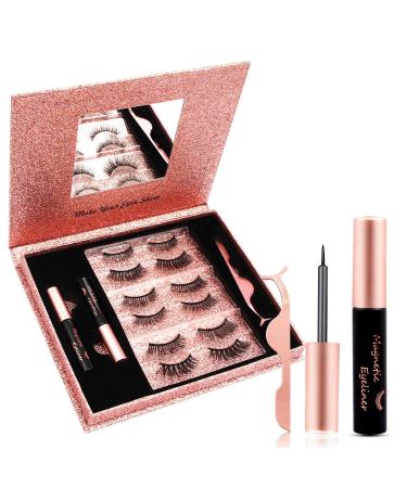 6 Pairs Magnetic Eyelash & Eyeliner Kit - Reusable Faux Lashes with Easy Application & Rose Golden Box - Buy Online on GoSupps.com